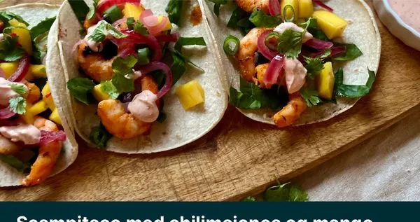 Scampitaco med chilimajones og mango